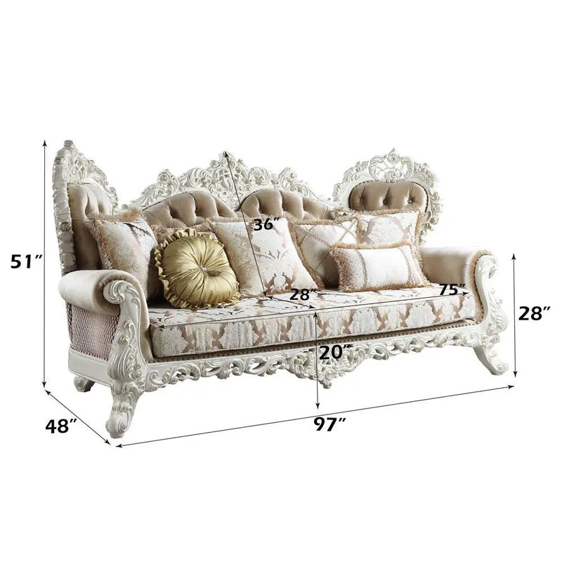 Vanaheim - Sofa With 7 Pillows - Fabric & Antique White by Unique Piece Furniture