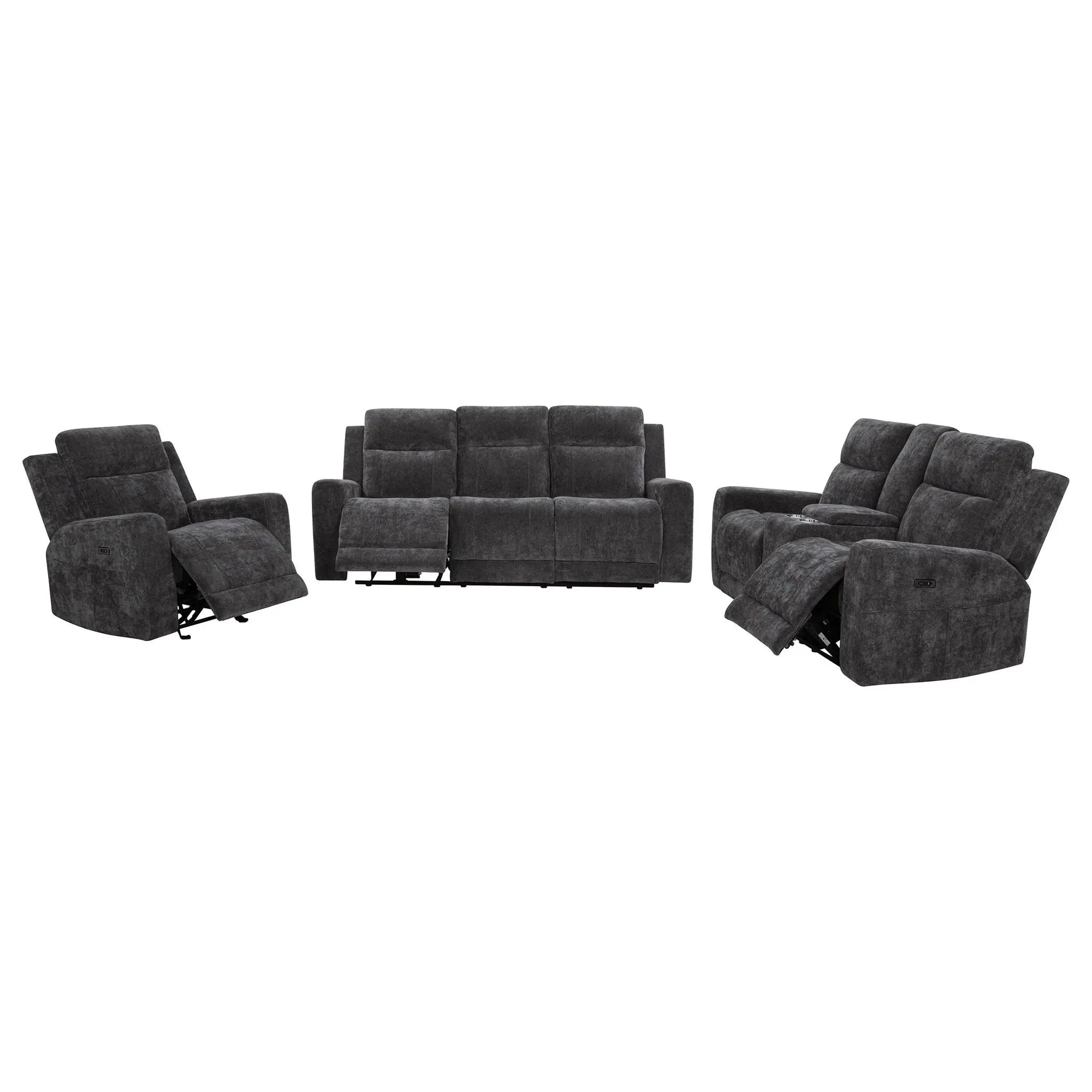 Kennett 3-piece Chenille Power Reclining Sofa Set Dark Grey by Unique Piece Furniture