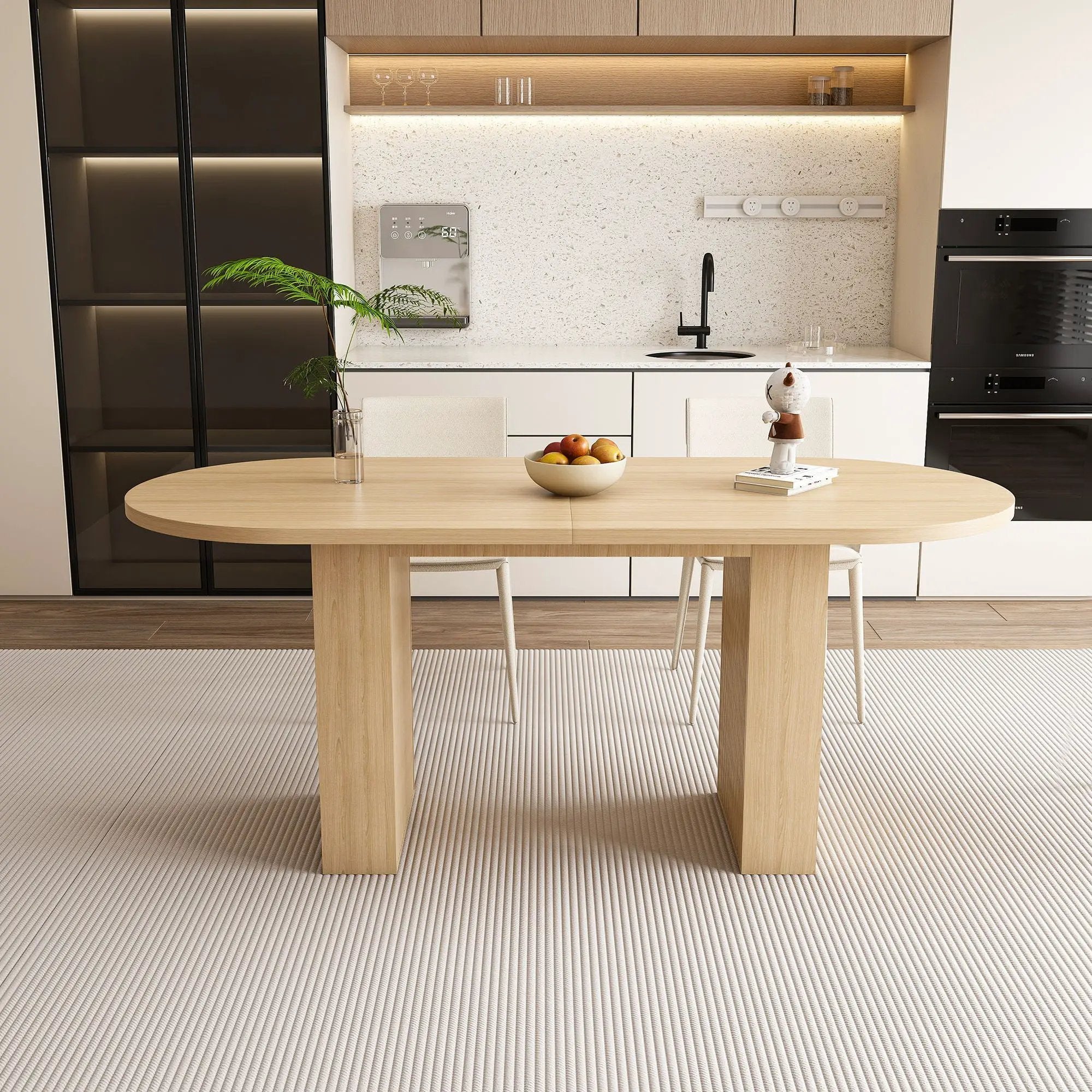 Oval Dining Table With Wood Strip Base by Unique Piece Furniture
