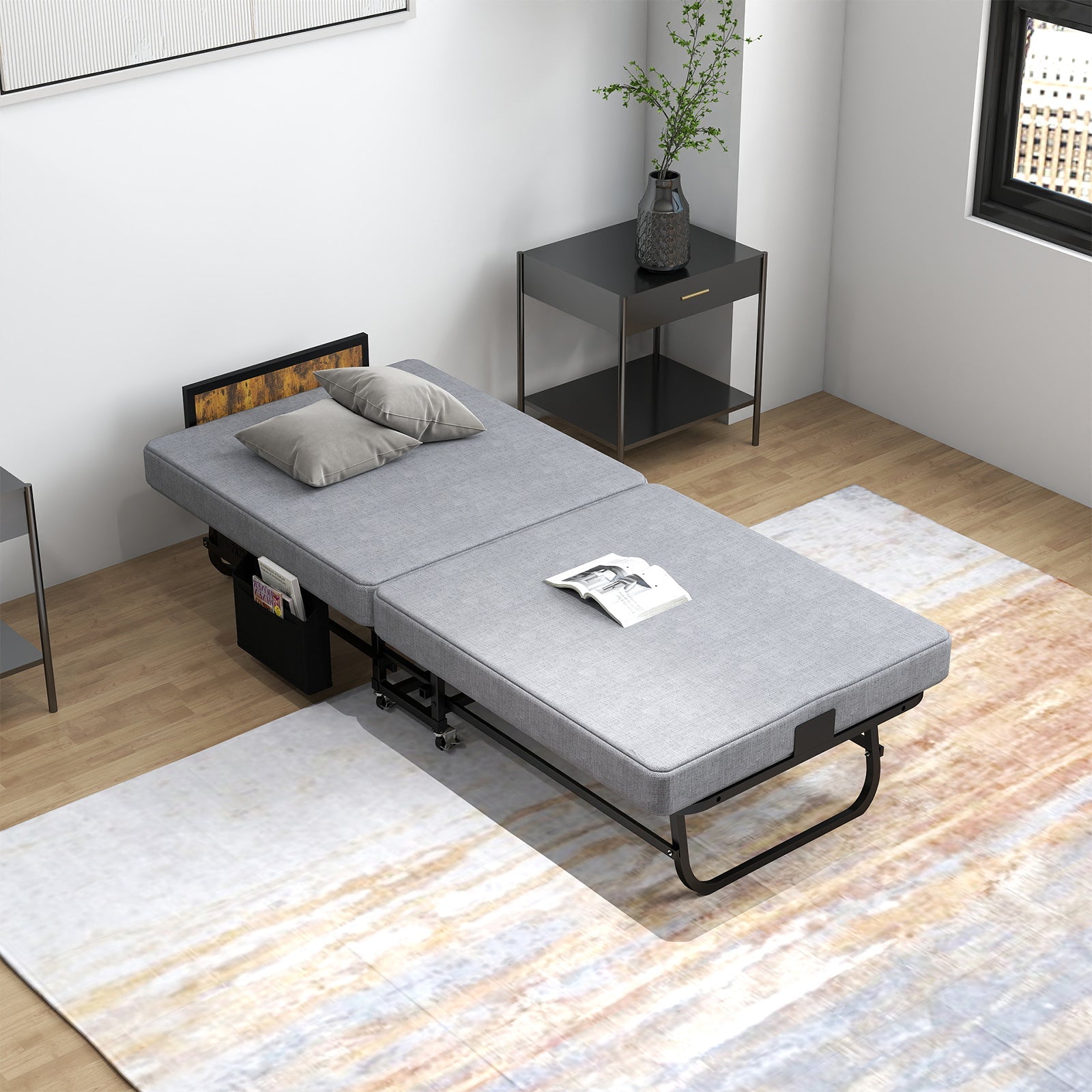 78"×31" Folding Bed with Headboard & USB Charging Station by HouseOfZazla
