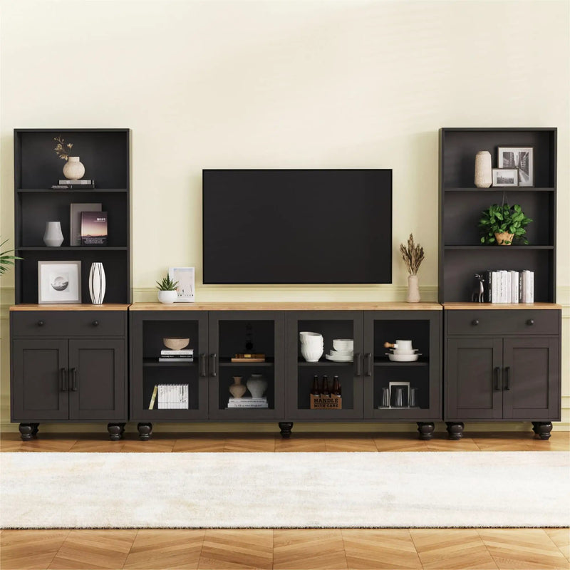 Farmhouse TV Stand With Solid Wood Gourd Shaped Legs For TVs Up To 70" by HouseOfZazla