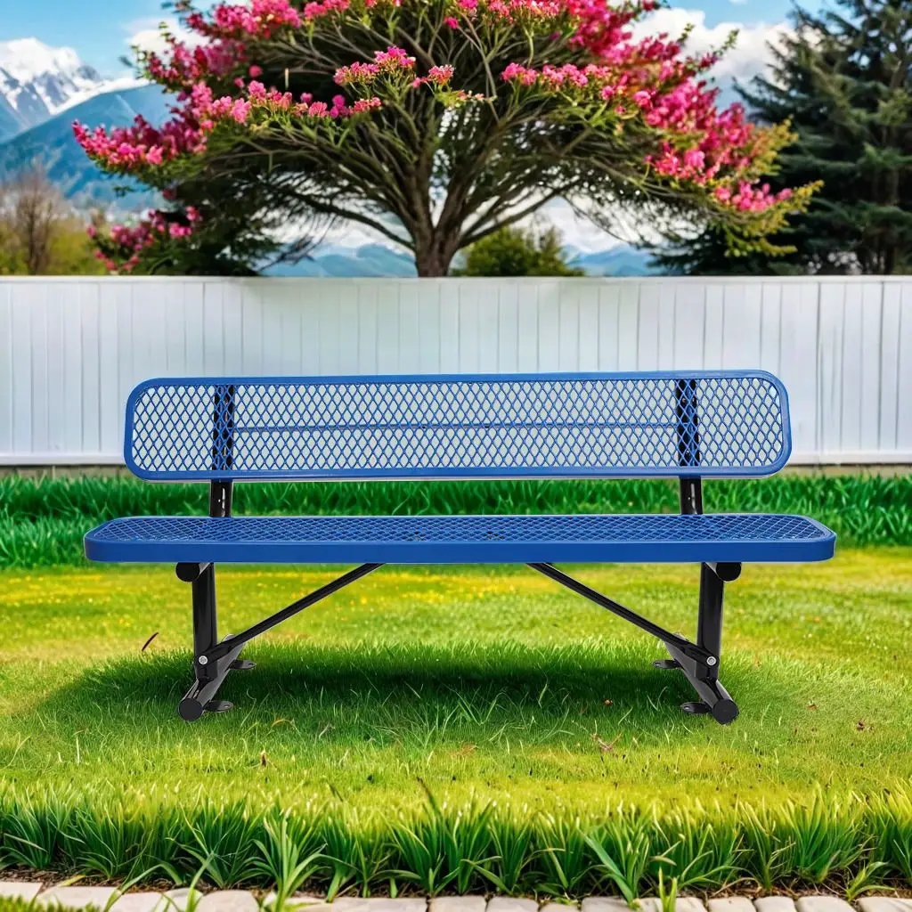 Outdoor Steel Bench With Backrest by Unique Piece Furniture