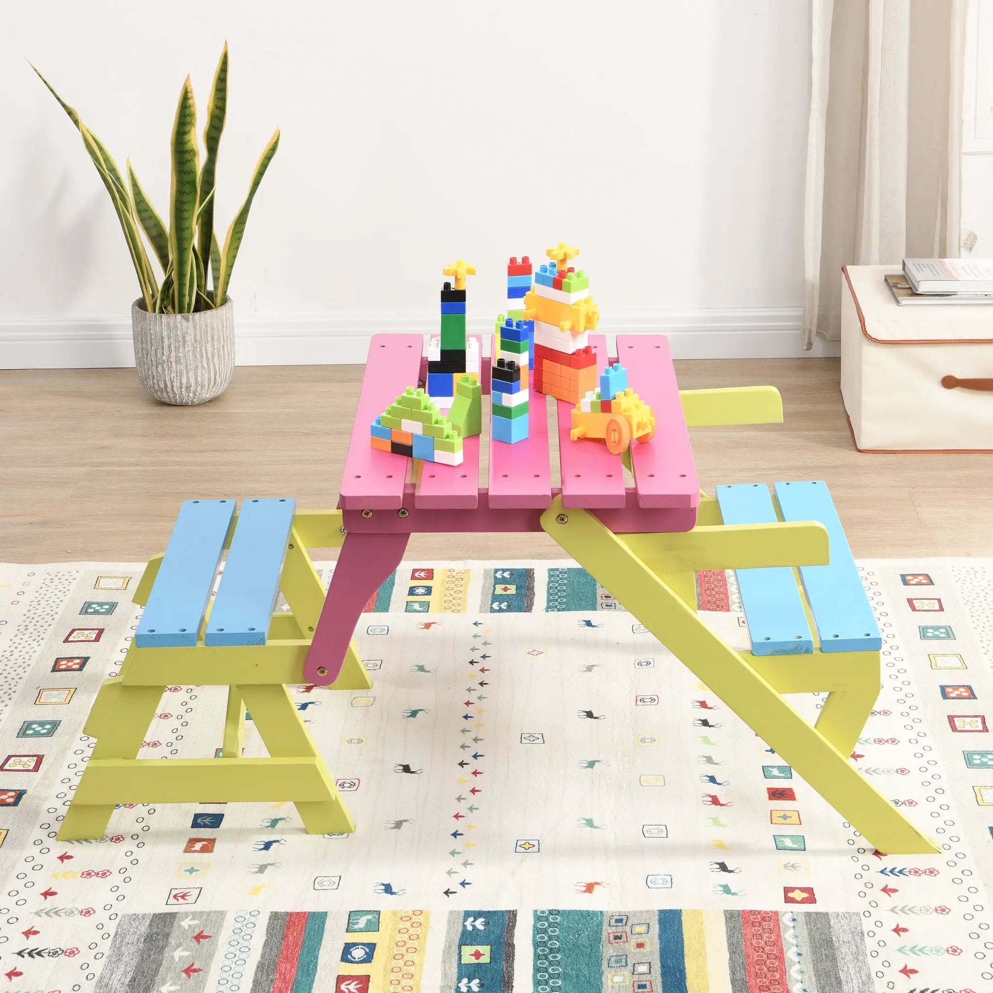 Kids Multi-Functional Arm Chair, Table With 2 Benches All-In-One Set by Unique Piece Furniture