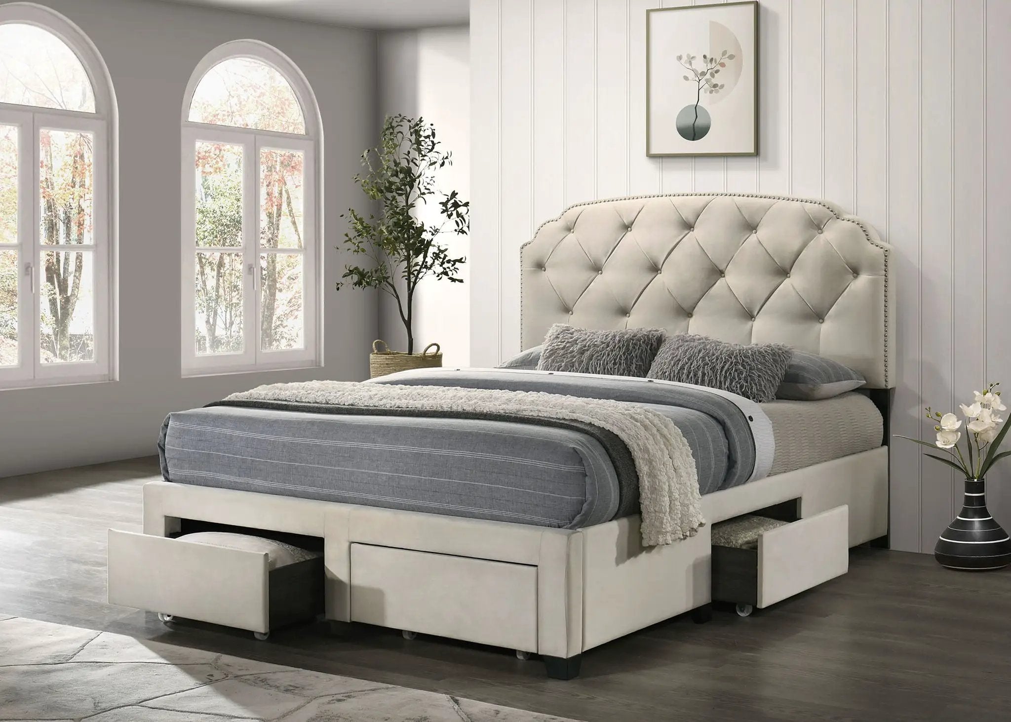 Marianna 4-drawer Upholstered Queen Storage Bed Cream by Unique Piece Furniture