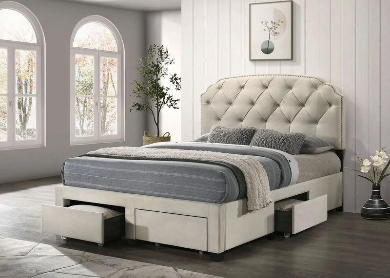 Marianna 4-drawer Upholstered Queen Storage Bed Cream by Unique Piece Furniture