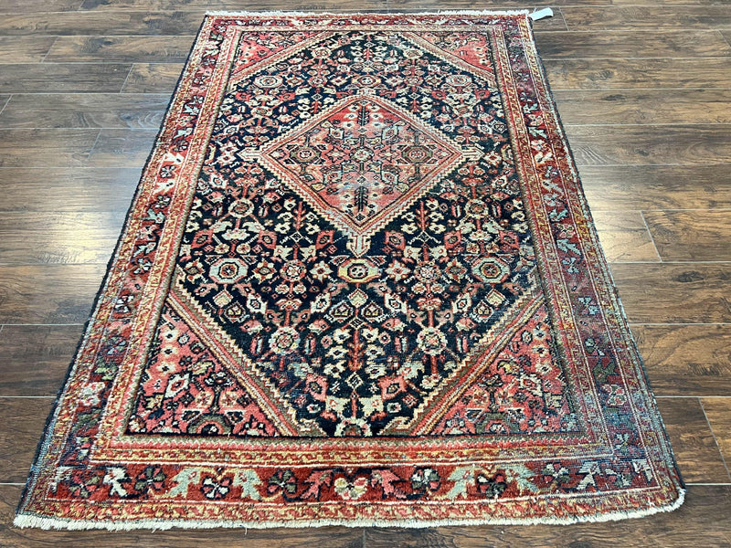 Antique Persian Mahal Rug 4x7, Wool Hand Knotted Tribal Geometric Carpet by Jewel Rugs