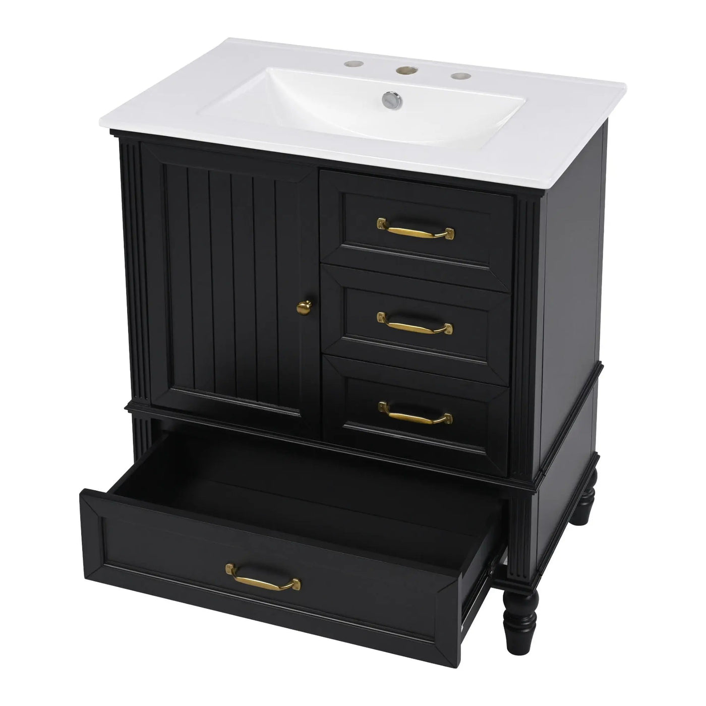 30" Bathroom Vanity With Sink, 3 Drawers, Adjustable Feet by HouseOfZazla