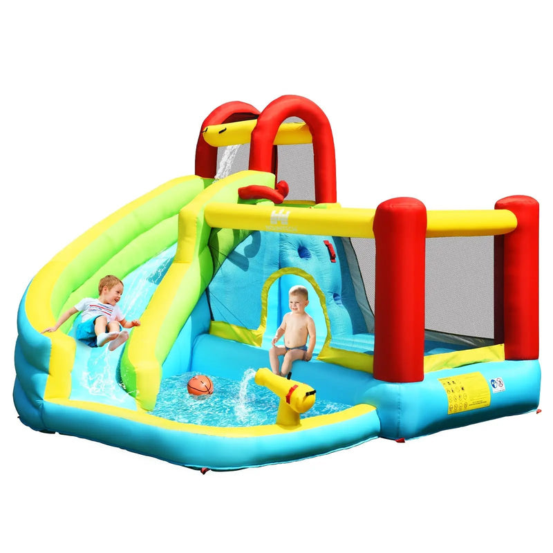 6-in-1 Inflatable Bounce House with Climbing Wall and Basketball Hoop without Blower by DirectDeals