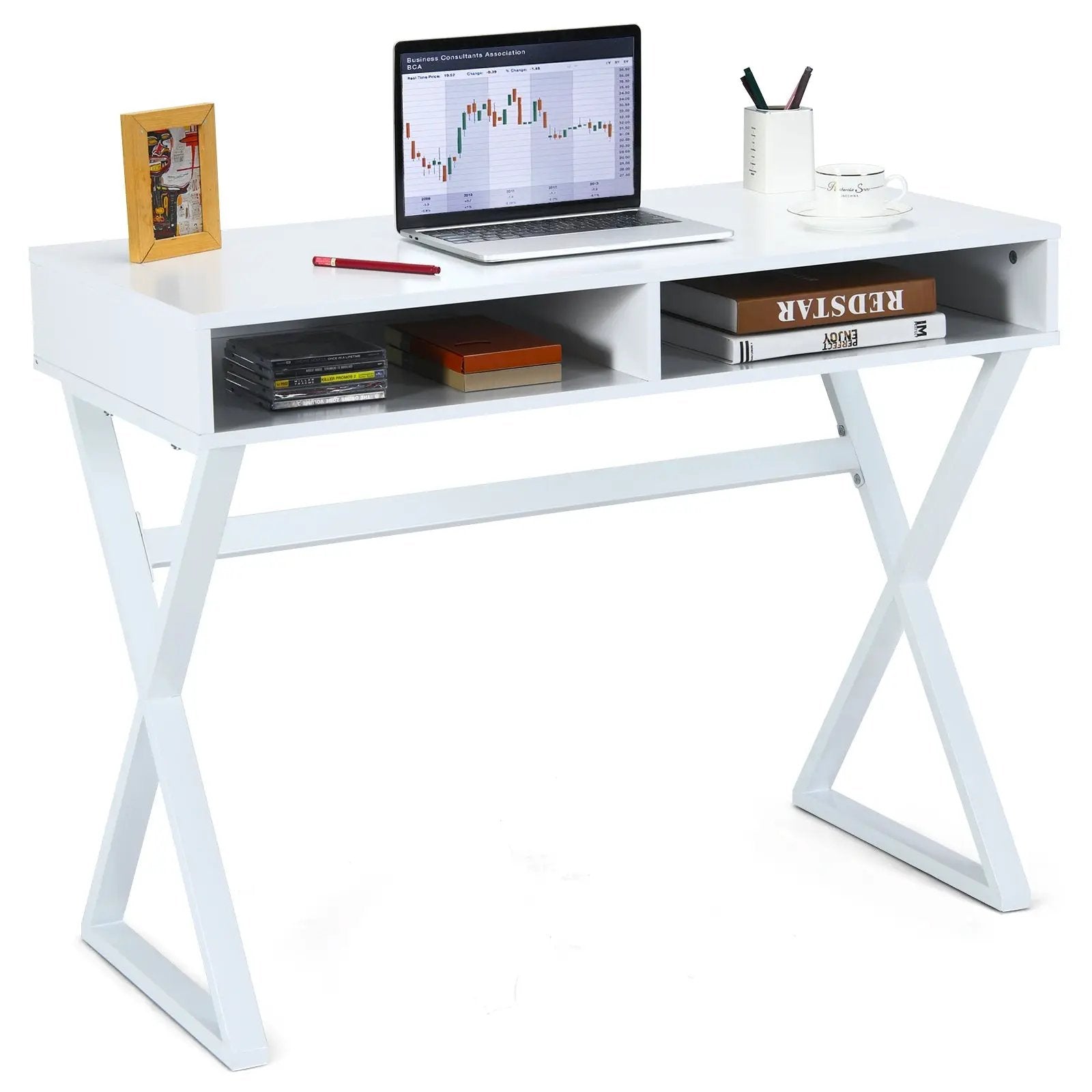 Modern Computer Desk Makeup Vanity Table with 2 Storage Compartments by DirectDeals