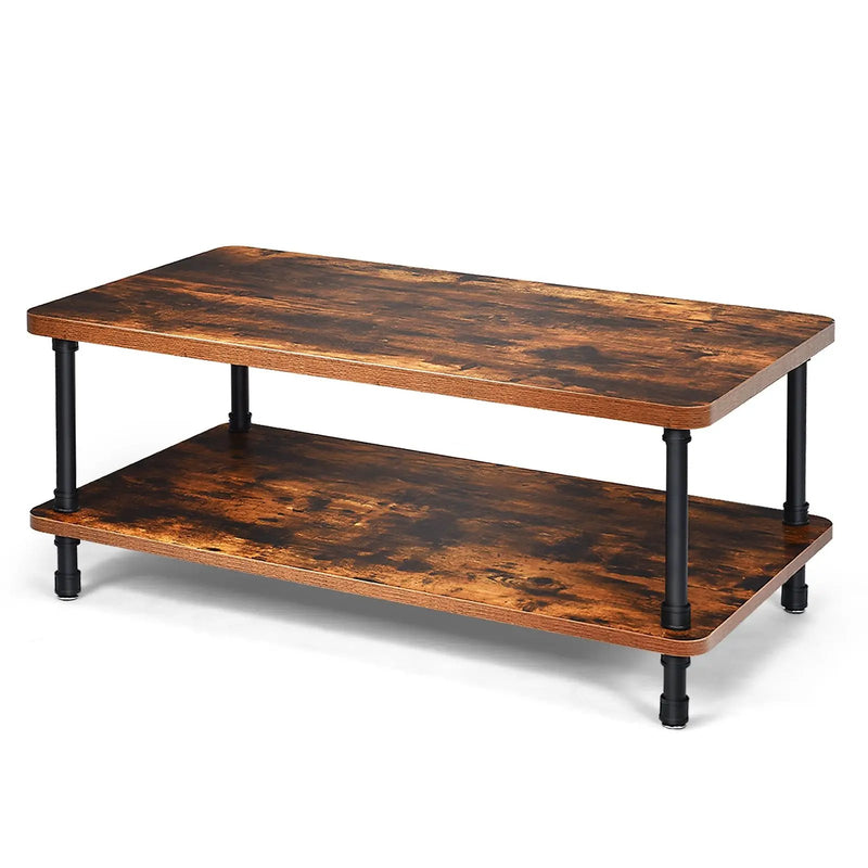 Industrial Vintage Coffee Table with 2-Tier Storage Shelf by DirectDeals