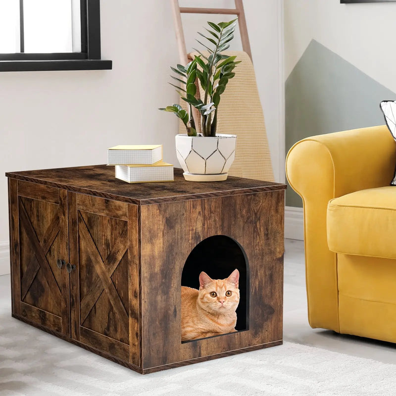 Wooden Hidden Cabinet Cat Furniture with Divider-Coffee by DirectDeals