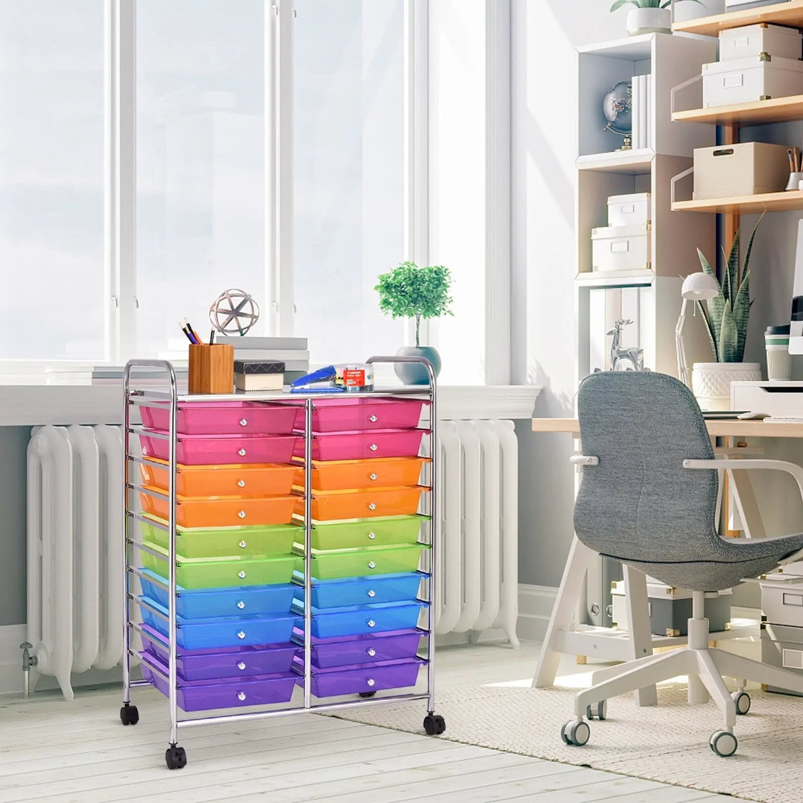 20 Drawers Storage Rolling Cart Studio Organizer-Multicolor by DirectDeals