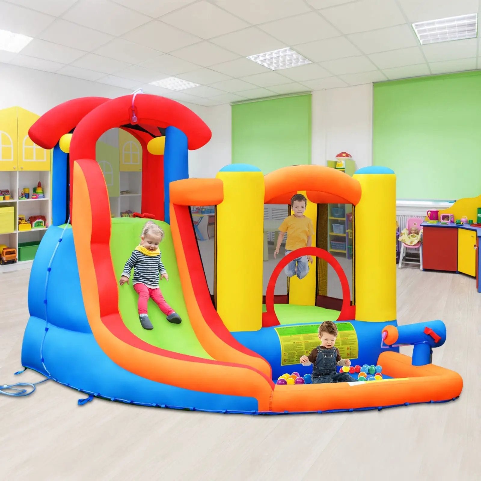 6-in-1 Water Park Bounce House for Outdoor Fun with Blower and Splash Pool by DirectDeals