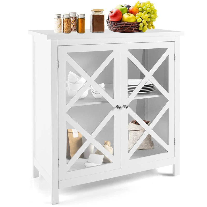 Freestanding Kitchen Buffet Cabinet with Glass Doors and Adjustable Shelf by DirectDeals