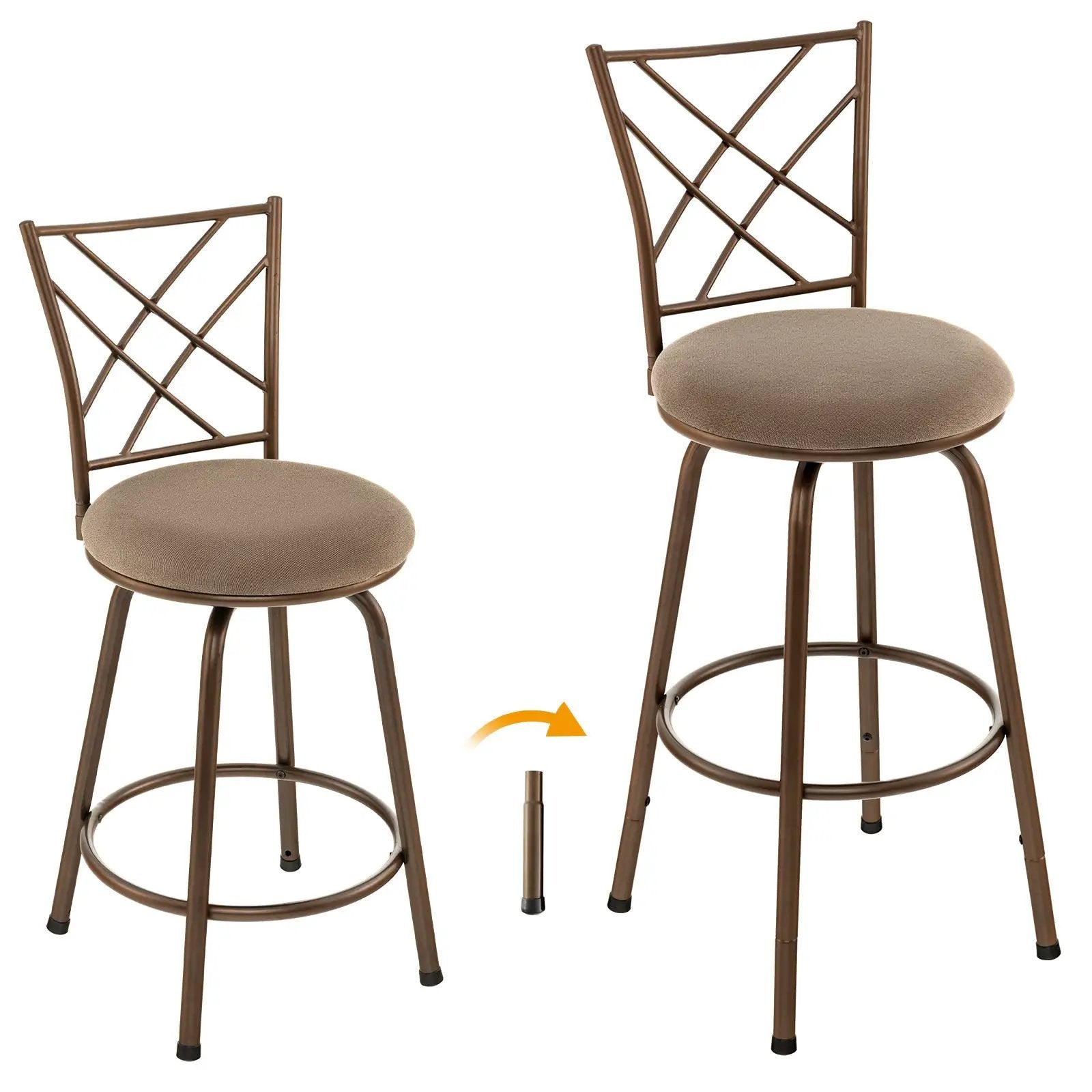 2 Pieces Swivel Pluch Fabrice Cushioned Bar Stool Set-Brown by DirectDeals