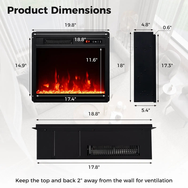 18 Inch Electric Fireplace Insert Fireplace Heater with Overheat Protection by DirectDeals