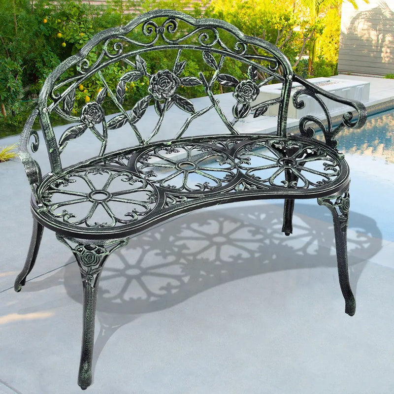 Outdoor Cast Aluminum Patio Bench Antique Rose by DirectDeals