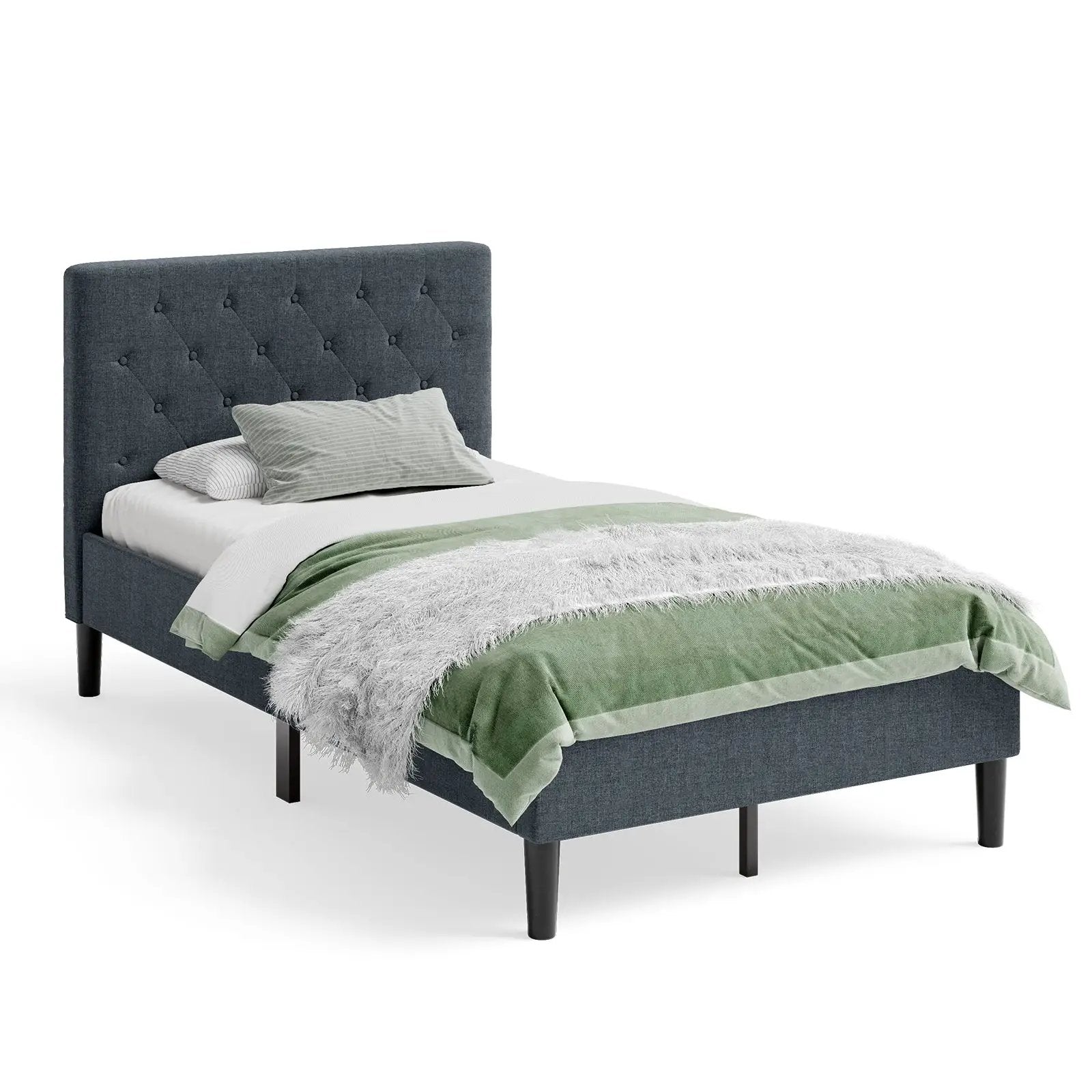 Upholstered Bed Base with Button Stitched Headboard by DirectDeals