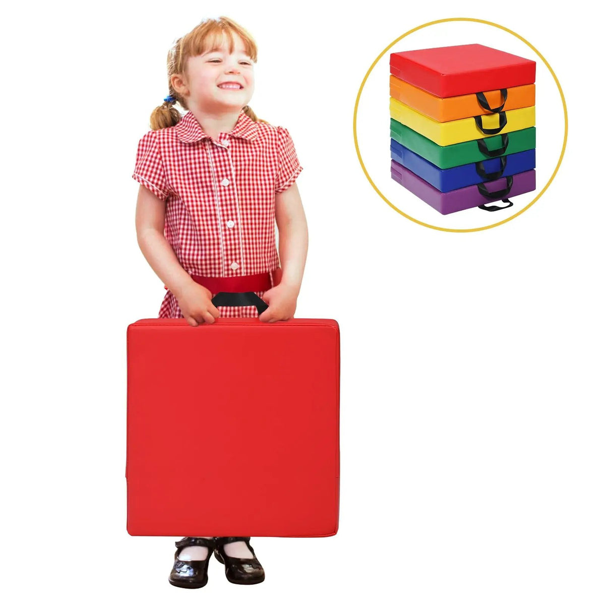 6 Pieces 15 Inches Square Toddler Floor Cushions Flexible Soft Foam Seating with Handles by DirectDeals