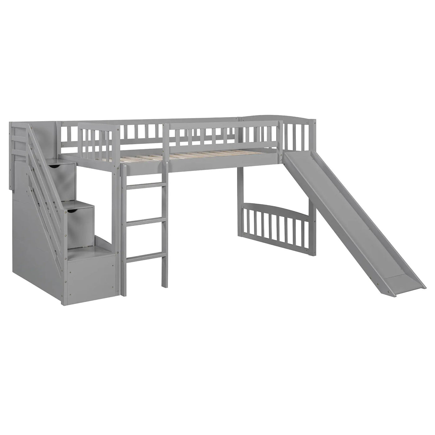 Loft Stairway Bed With 2 Drawers, Convertible Ladder And Slide by HouseOfZazla