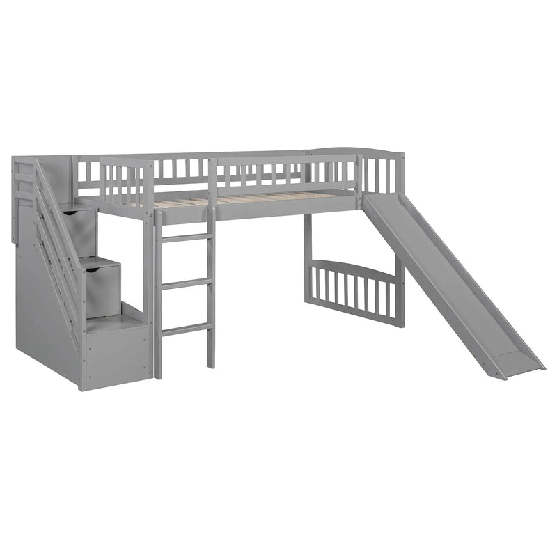 Loft Stairway Bed With 2 Drawers, Convertible Ladder And Slide by HouseOfZazla