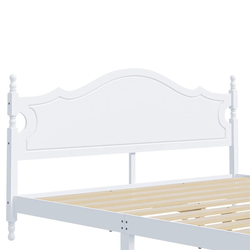 King Bed Frame with Headboard, Retro Style Wooden Platform Bed by HouseOfZazla