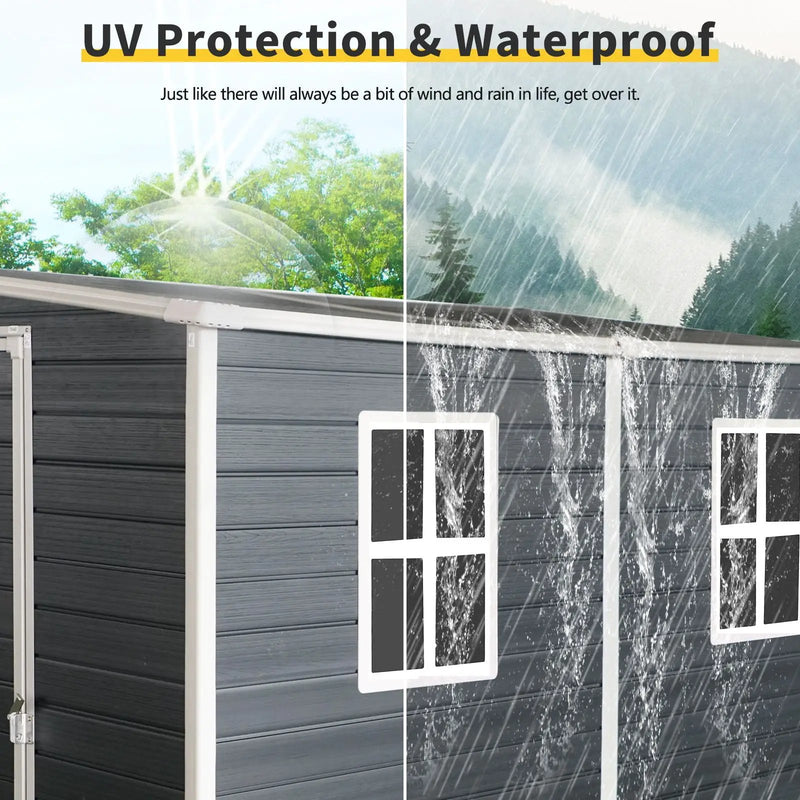 Outdoor Storage Shed With Floor Resin Shed With Two-Window, Waterproof, Lockable Doors For Patio, Yard, Lawn by HouseOfZazla