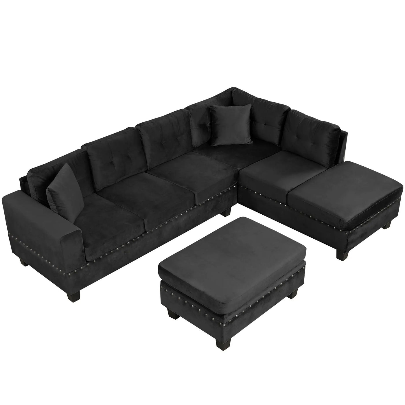 Modern Sectional Sofa With Storage Ottoman, L - Shape Couch With 2 Pillows And Cup Holders by HouseOfZazla