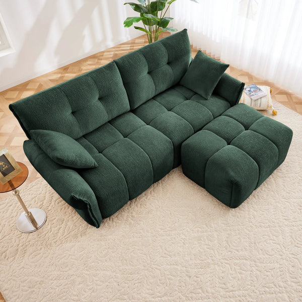 Modern Chenille Fabric 2-Seater Sofa With Ottoman, photo 2 of 10