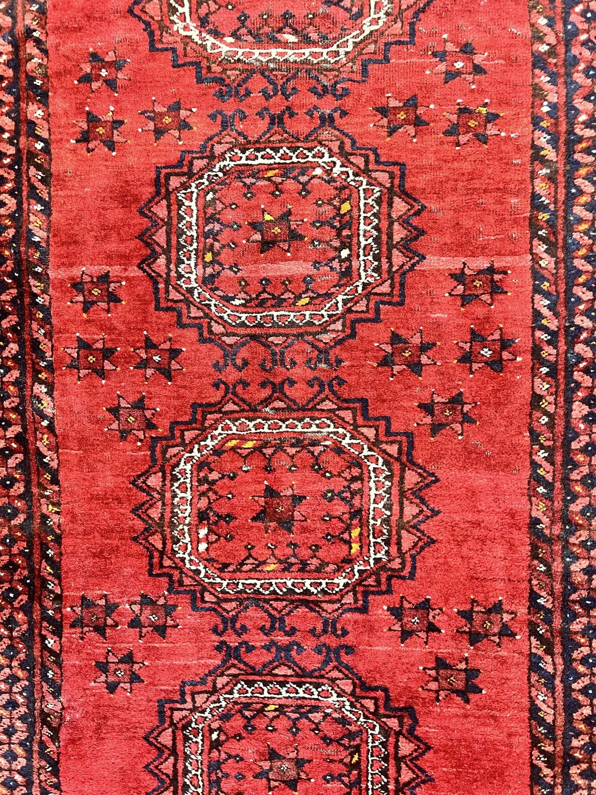 Afghan Rug 3x6, Semi Antique Vintage Oriental Carpet, Wool Handmade Red Rug, Tribal Rug, Afghan Beshir Rug by Jewel Rugs