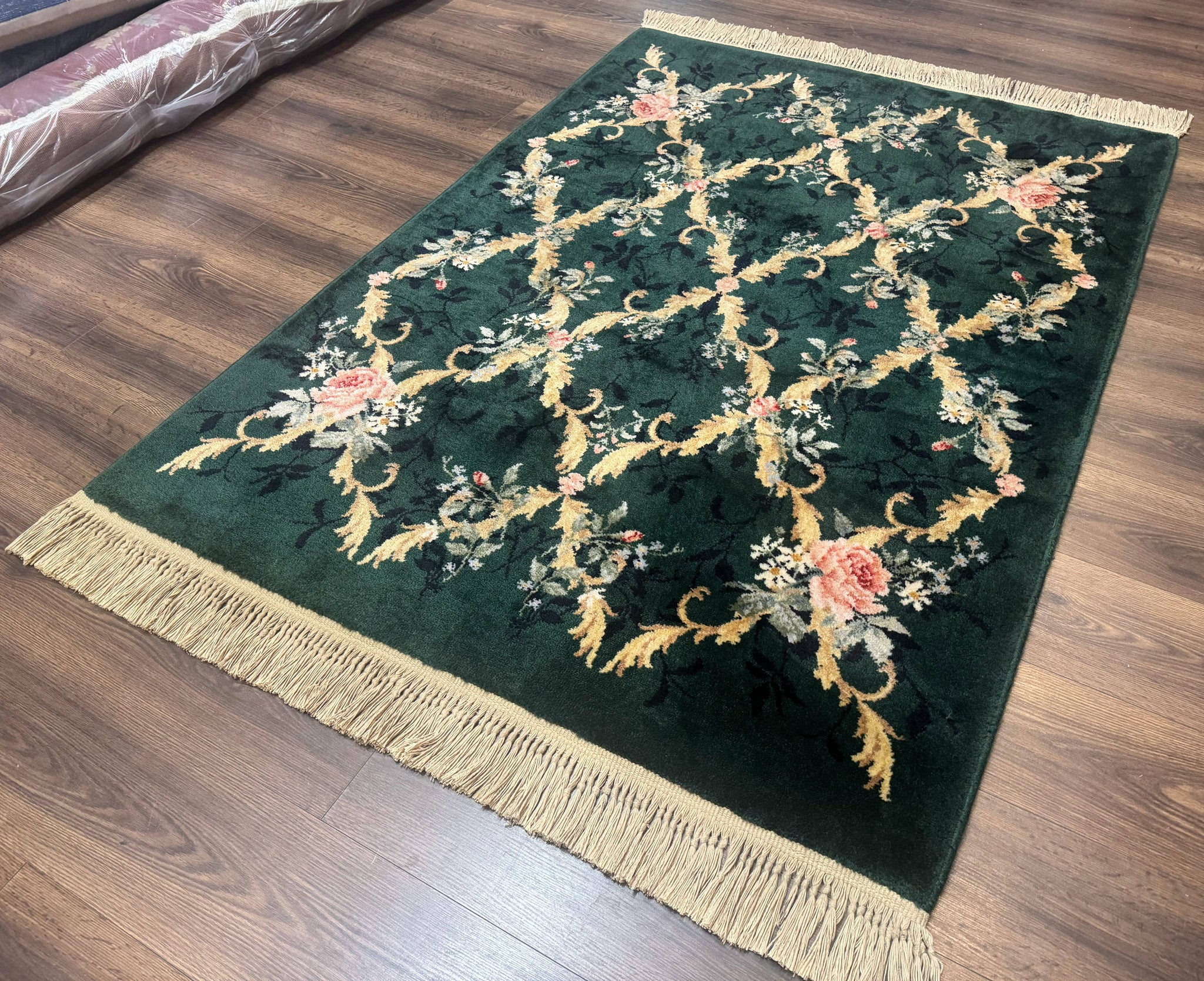 Karastan Garden of Eden Rug 4x6, Green Savonnerie 509/1733, Original Discontinued Vintage Karastan Carpet by Jewel Rugs