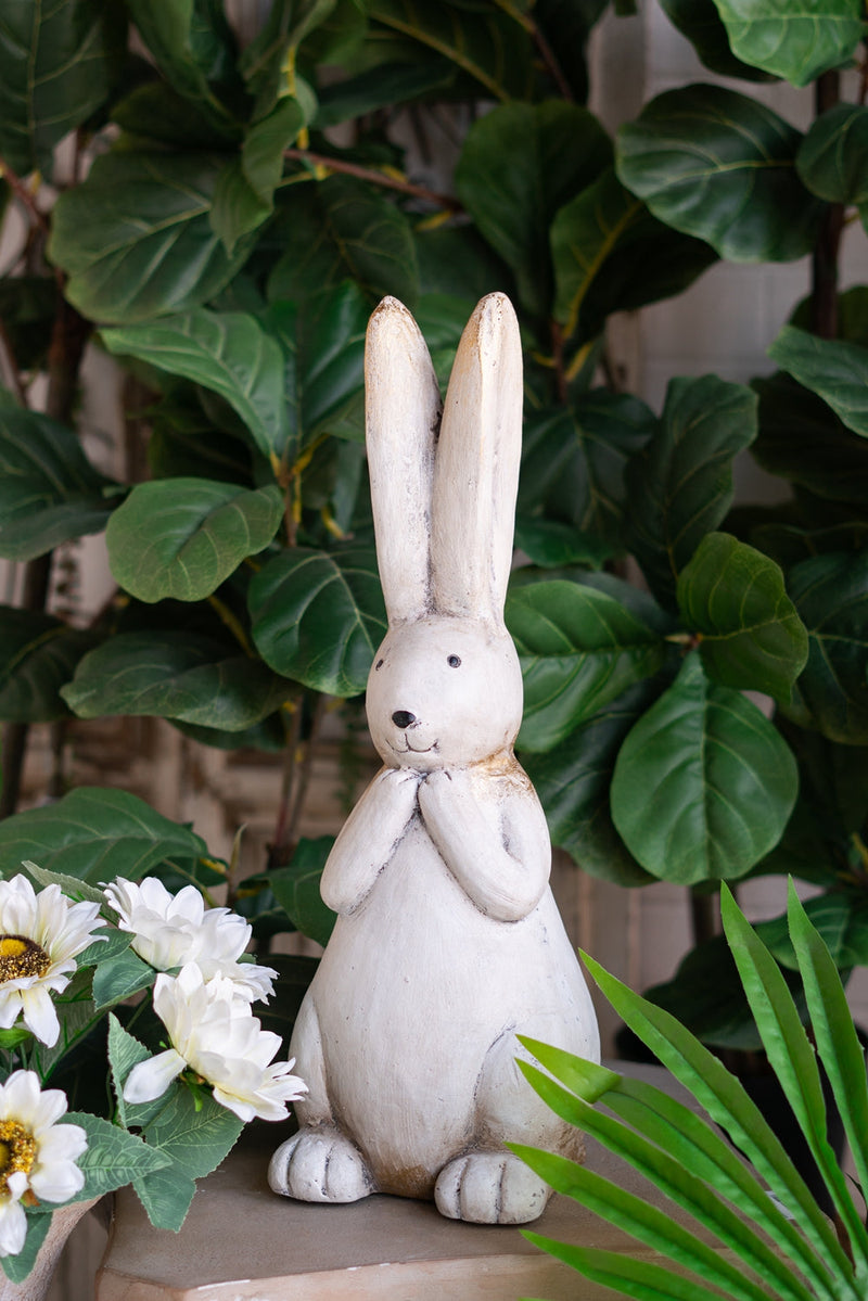Textured Bunny Figurine with Iron Construction - White