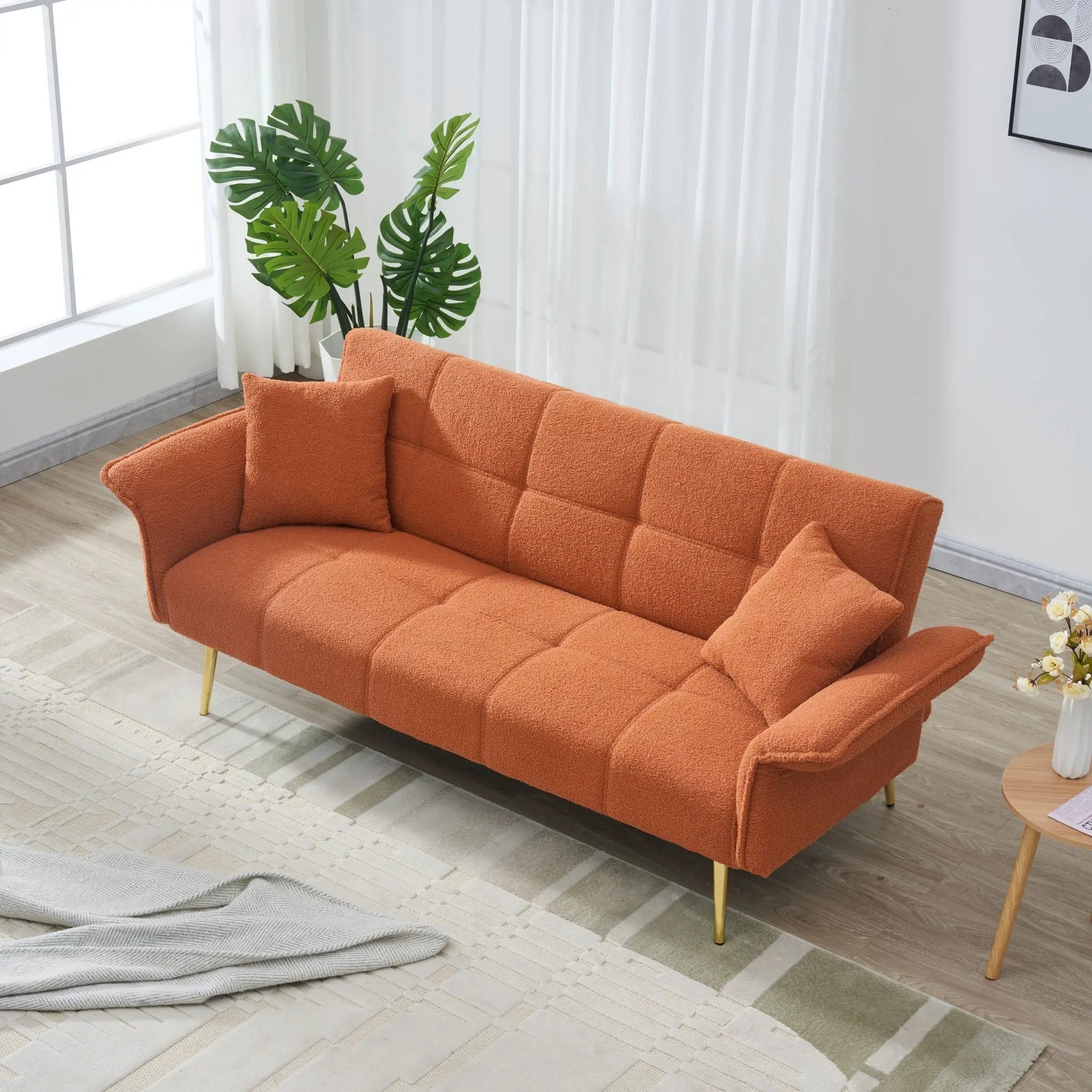 Convertible Double Futon Sofa Bed With Folding Armrests For Living Rooms by Unique Piece Furniture