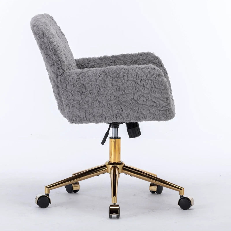 Office Chair, Artificial Rabbit Hair Home Office Chair With Metal Base, Adjustable Desk Chair Swivel Office Chair, Vanity Chair by Unique Piece Furniture