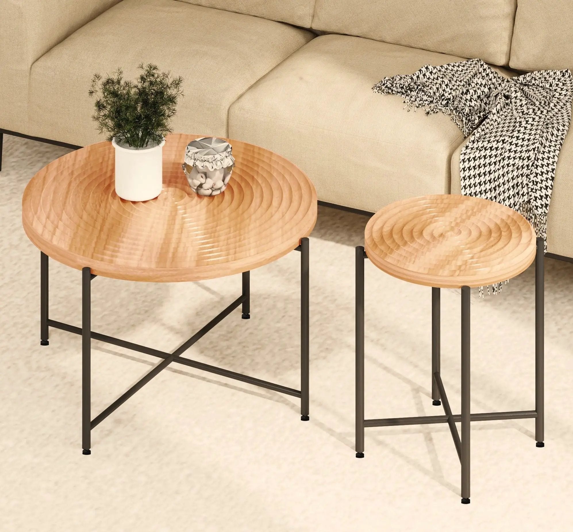 Coffee And End Table Set Waterproof Cover (Set of 2) - Natural Wood / Brown by Unique Piece Furniture