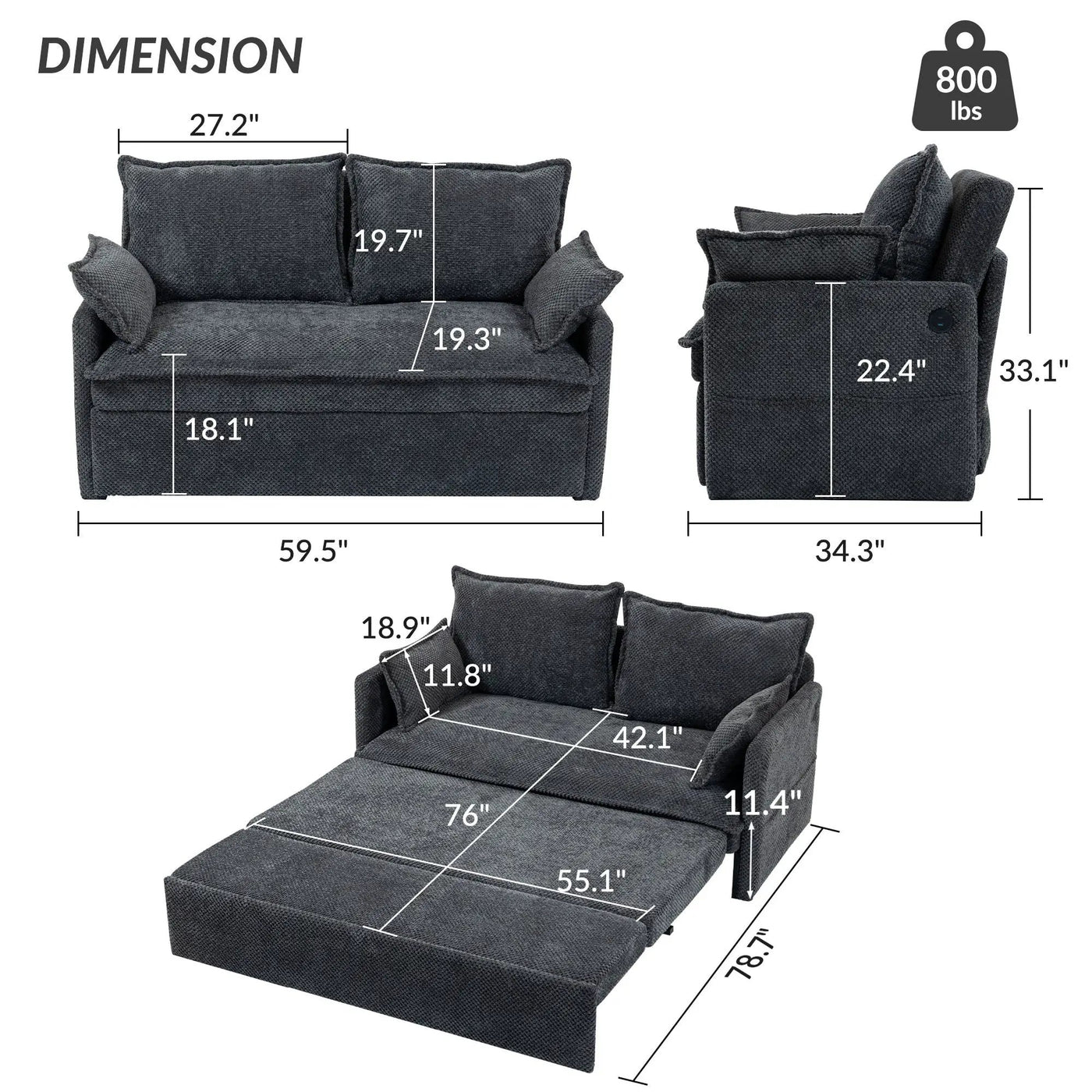 Pull Out Sofa Bed, Convertible Sleeper Sofa Couch, Side Storage, And USB / C - Type Charging Ports Chair by HouseOfZazla