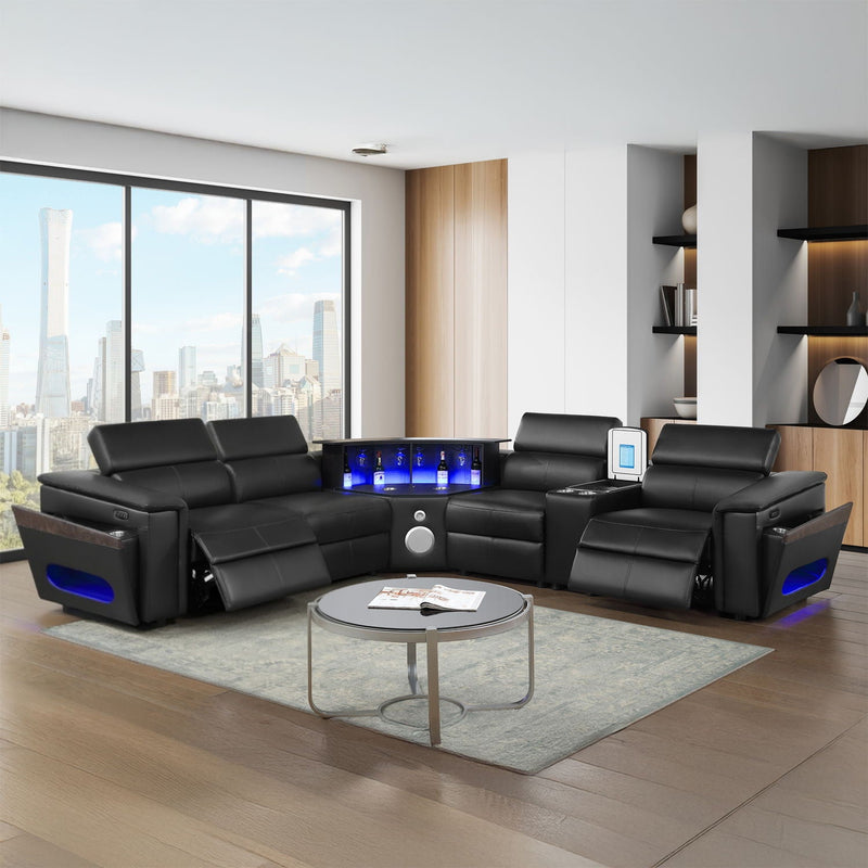 Nova - Sectional With Bluetooth Speaker, LED And Lifting Wine Cabinet by HouseOfZazla