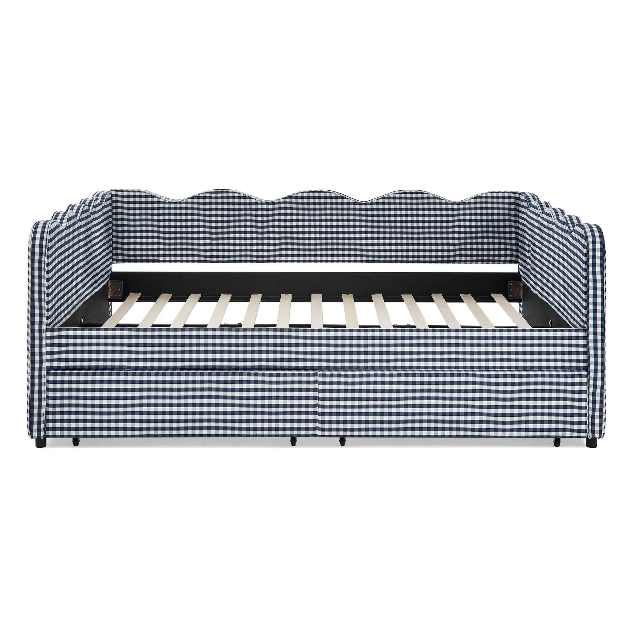 Gingham Daybed With USB Charging Port, Wave-Shaped Design by HouseOfZazla