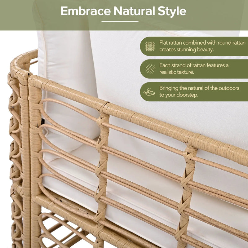 Outdoor Patio Furniture, All-Weather Rattan Sectional Sofa Set With Thick Cushions And Pillows, Freely Combined Conversation Sets For Garden, Backyard, Balcony by Unique Piece Furniture
