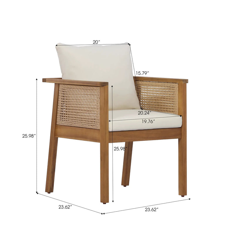 7-Piece Acacia Wood Outdoor Dining Set with Cream Cushions and Natural Wicker by HouseOfZazla