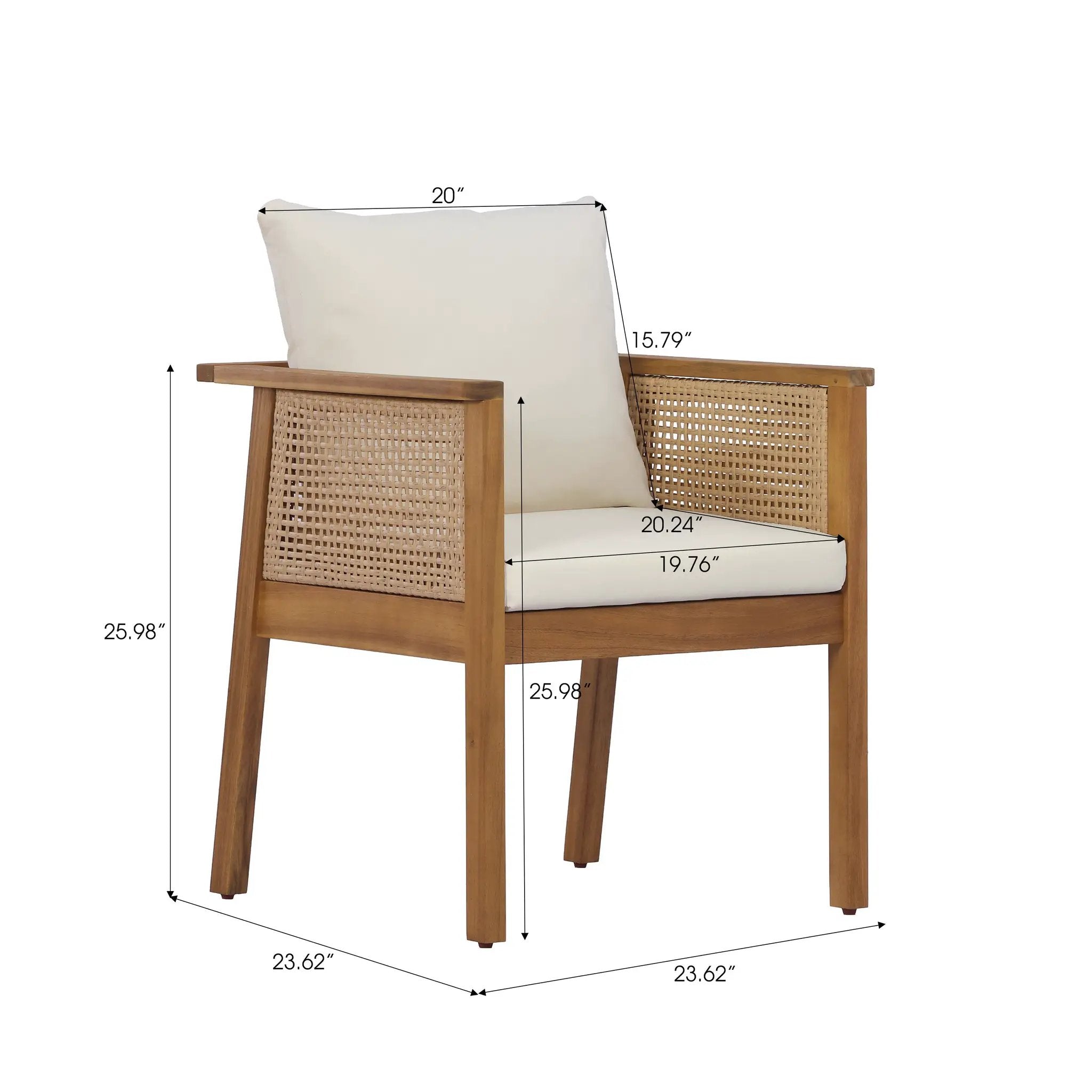 7 Pieces Acacia Wood Outdoor Dining Set with Cream Cushions and Natural Wicker by HouseOfZazla