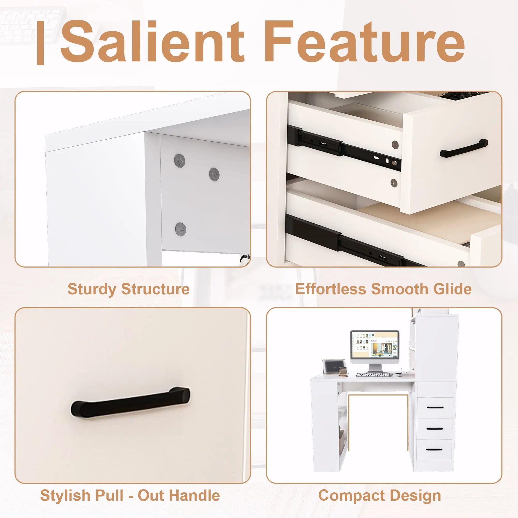 White Computer Desk with 4-in-1 Socket and Storage Options by HouseOfZazla