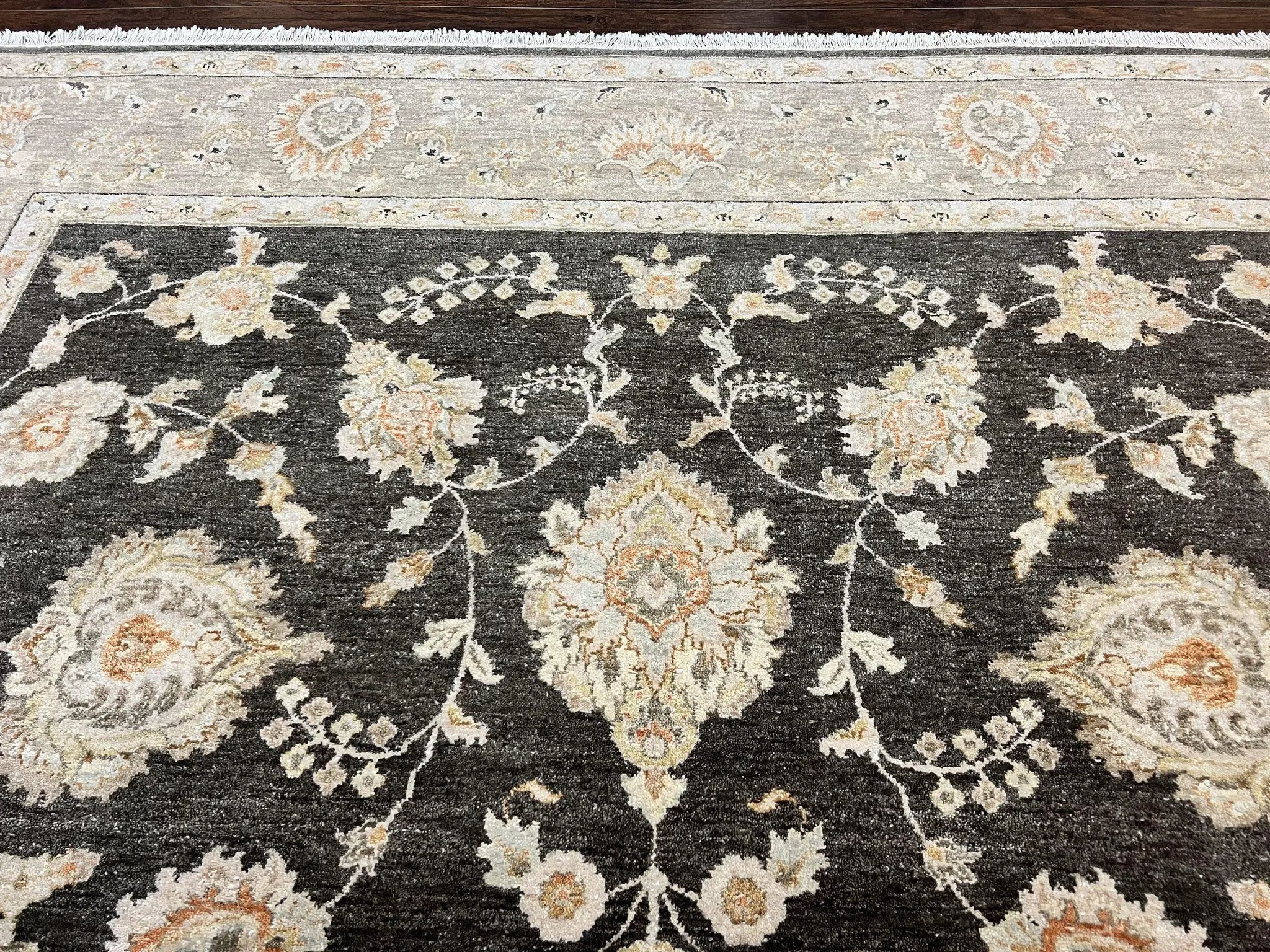 Indo Persian Rug 9x12, Sultanabad Indian Carpet, Dark Brown, Hand Knotted Vintage Wool Rug by Jewel Rugs