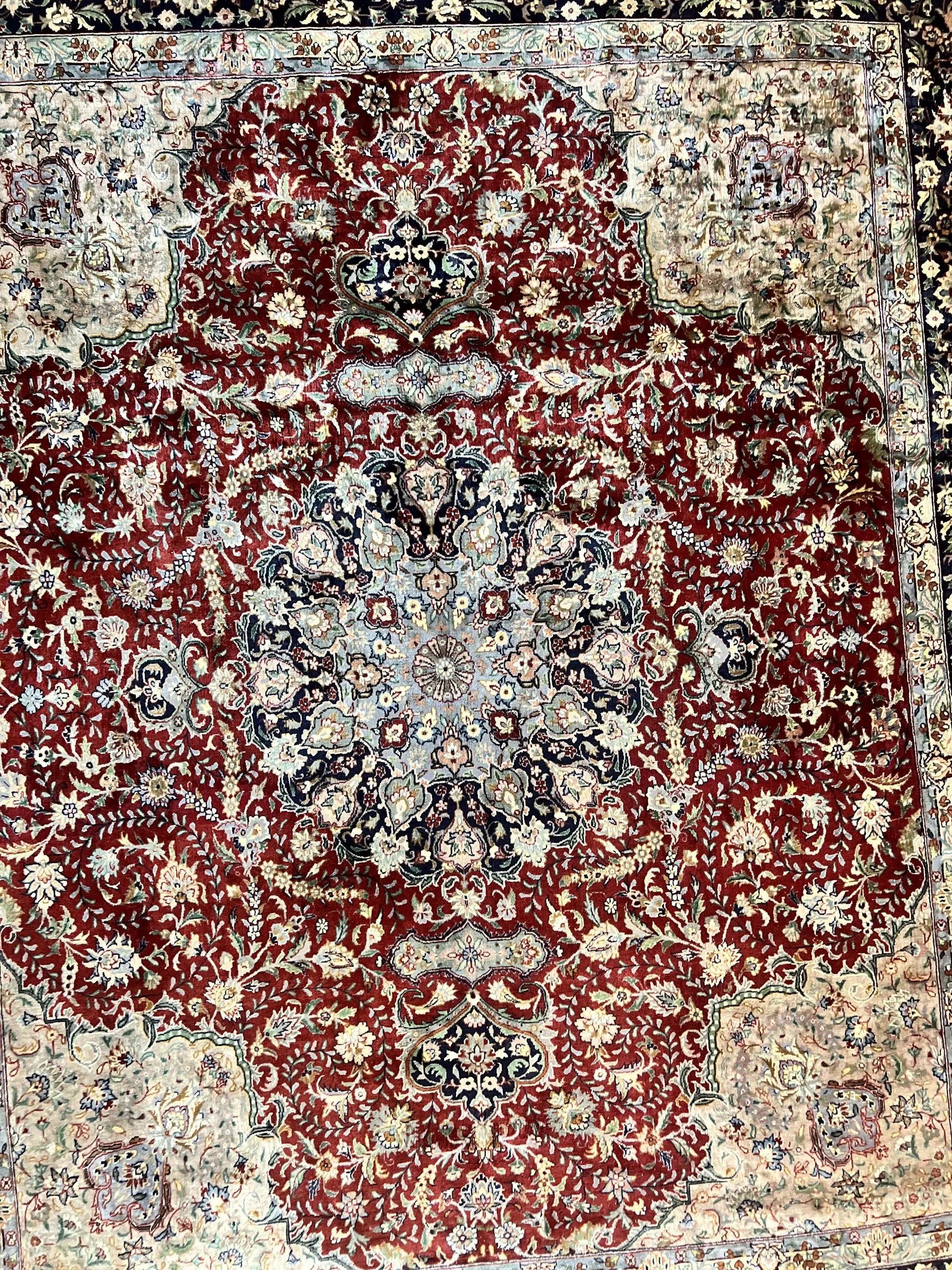Pak Persian Rug 8x10, Wool Hand Knotted Vintage Carpet, Dark Red & Navy Blue, Dome Design Floral Medallion Rug, 8 x 10 Oriental Rug by Jewel Rugs