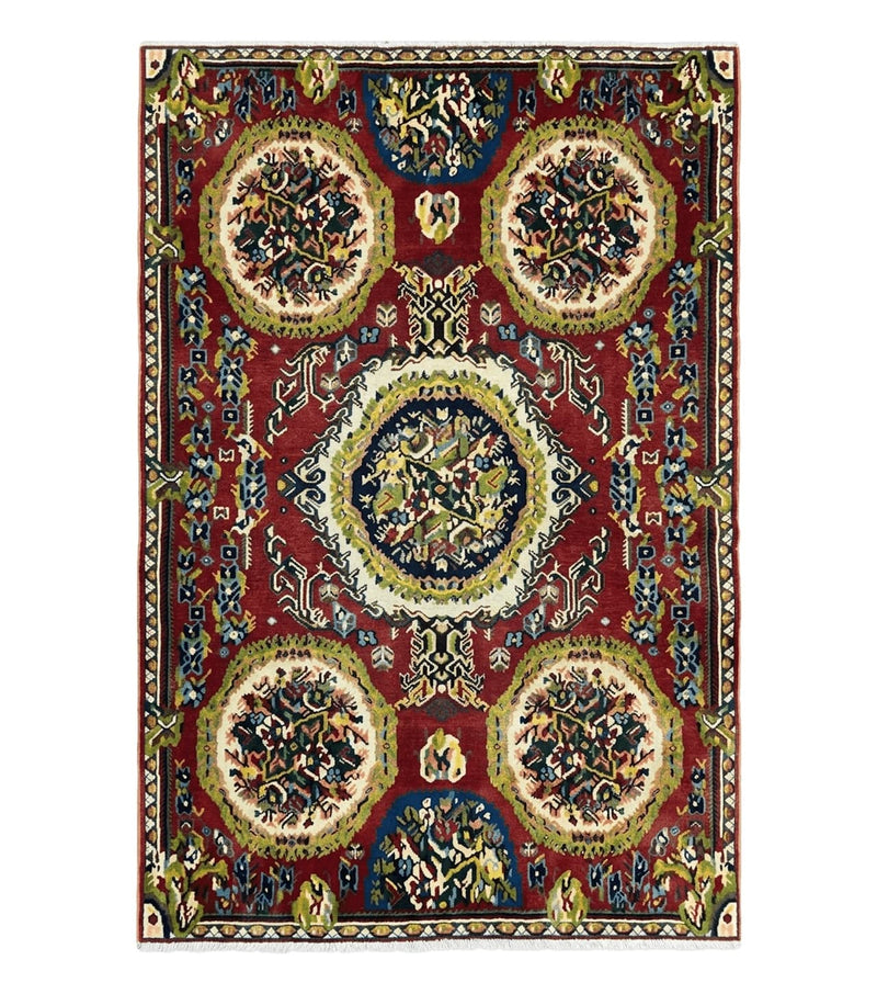 Persian Bakhtiari Rug 5x8, Wool Hand Knotted Antique Carpet, Red, Floral Oriental Rug, 5 x 8 Medium Sized Rug by Jewel Rugs