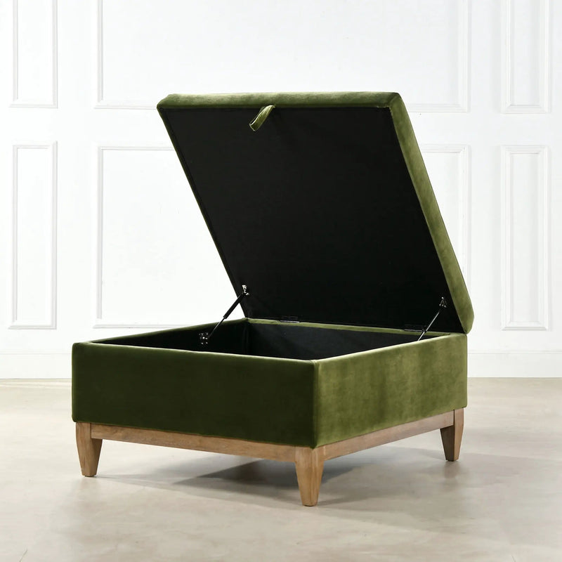 Knox - Square Storage Cocktail Ottoman - Olive Green by HouseOfZazla