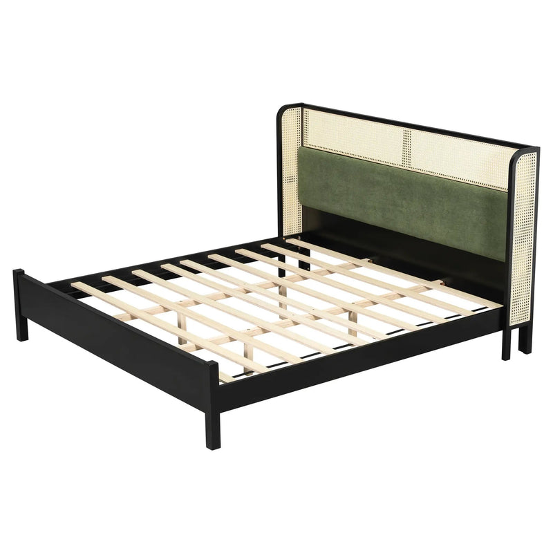King Size Bed Frame with Black Frame and Green Upholstered Headboard by HouseOfZazla