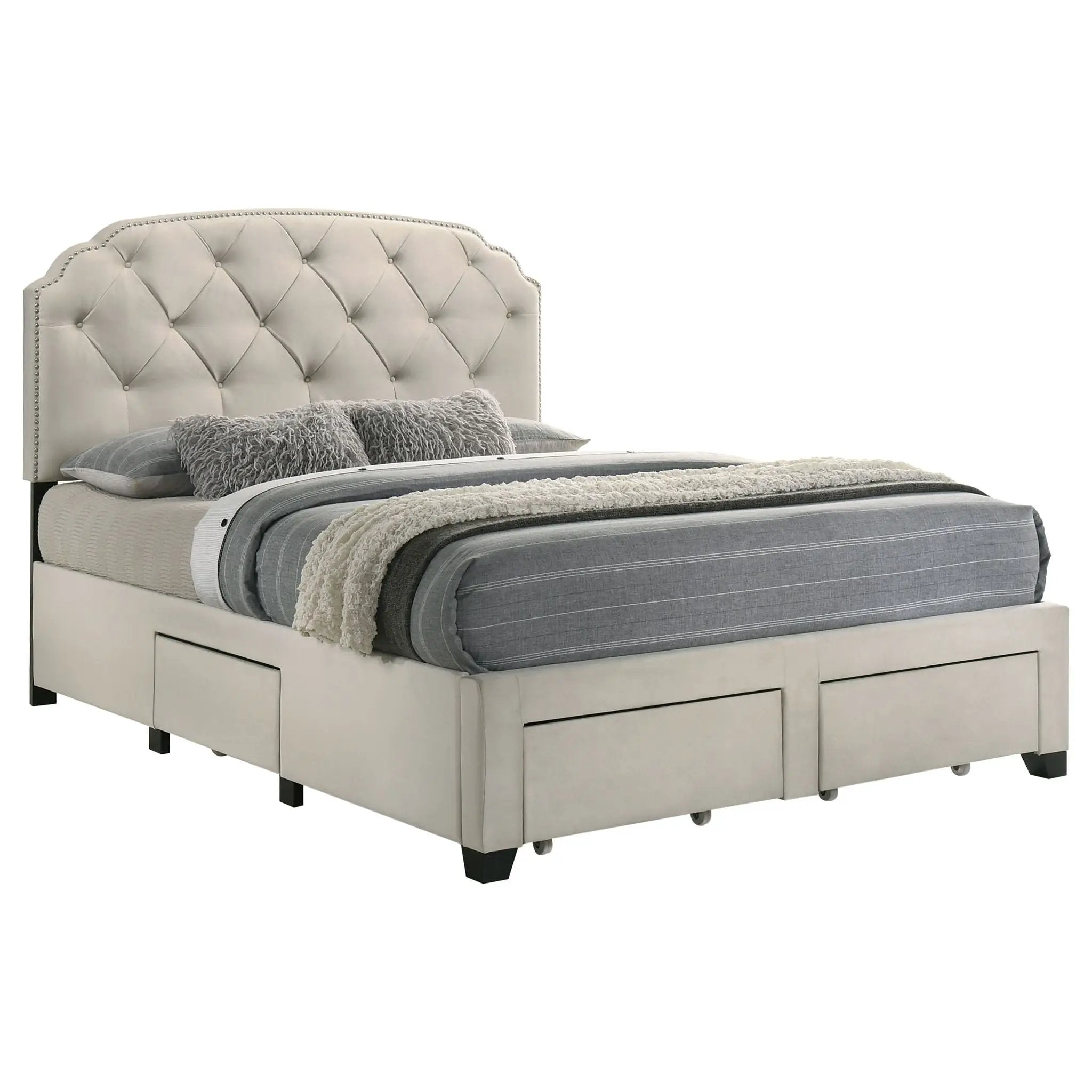 Marianna 4-drawer Upholstered Queen Storage Bed Cream by Unique Piece Furniture