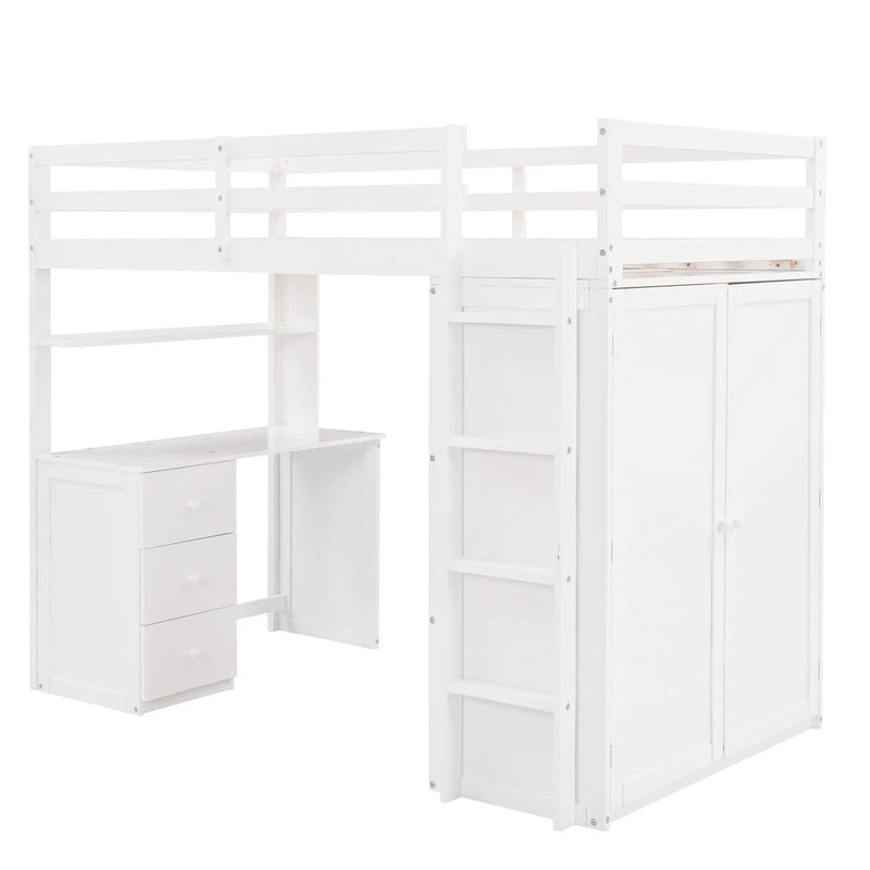 Loft Bed With Drawers, Desk, And Wardrobe