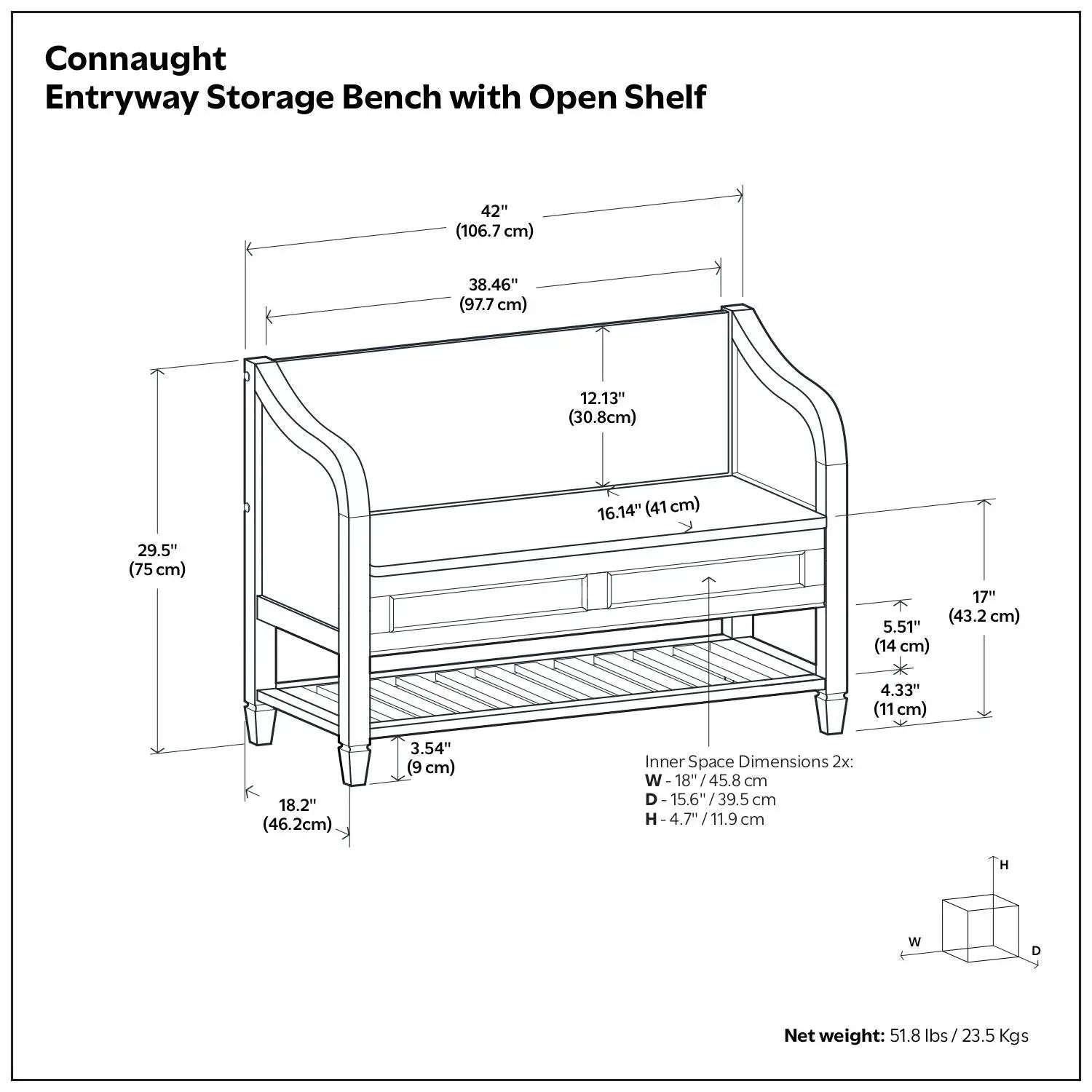 Connaught - Entryway Storage Bench With Shelf - Chestnut by HouseOfZazla